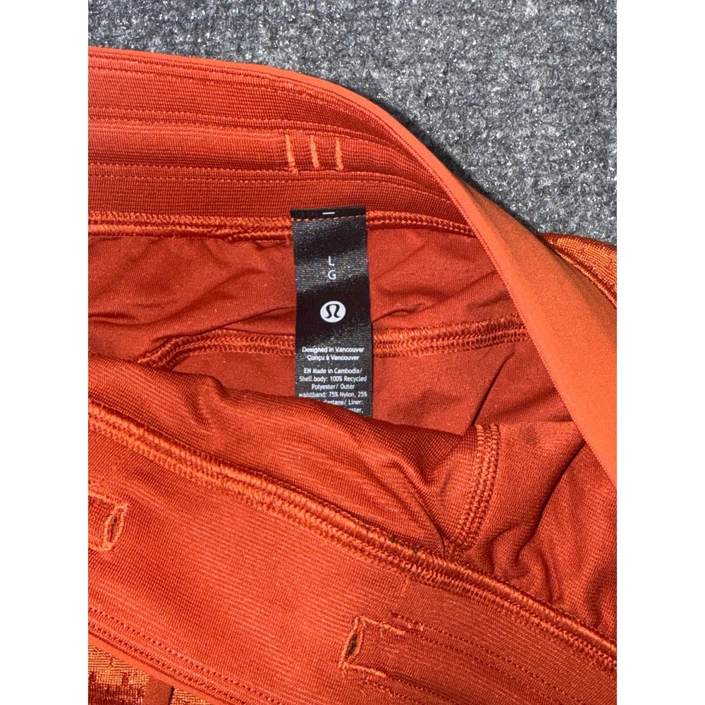 Lululemon Mens Double Layered Mesh Short 7 LL Orange Basketball Gym Shorts L - Picture 4 of 7